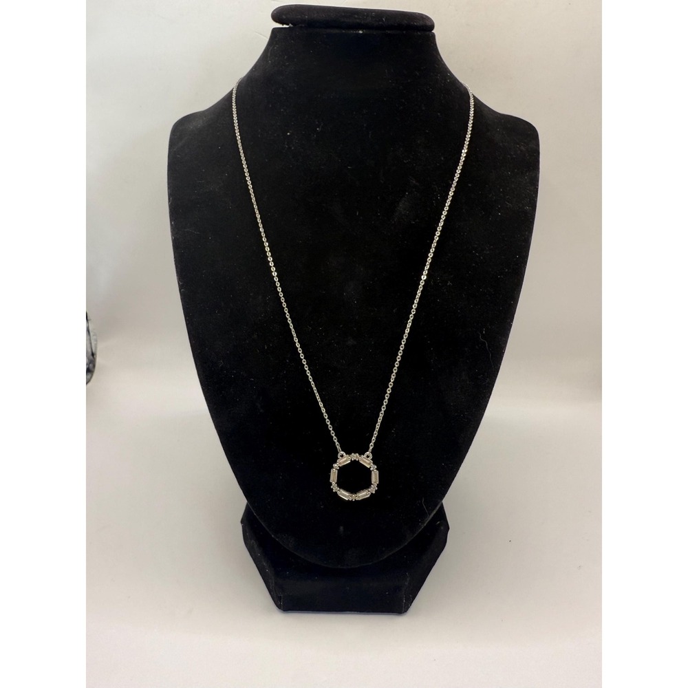 Silver Tone‎ Baguette Rhinestone Circle Pendant Necklace